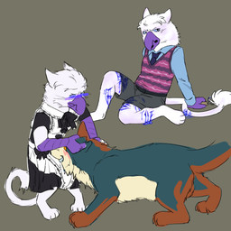 aged_down ambiguous_gender anthro anthro_on_feral anthro_penetrating anthro_penetrating_feral bestiality blood blush bodily_fluids clothed clothing cutting cutting_self duo embarrassed feral feral_penetrated fur hair looking_at_viewer maid_uniform male penetration pushing_away self-harm sex simple_background tail uniform wounded young young_anthro puppyratcat mythology avian canid canine canis gryphon mammal mythological_avian mythological_creature 1:1 hi_res