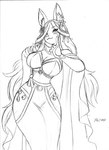 accessory anthro bare_hips breasts cat_smile cleavage clothed clothing curvy_figure dress female flower flower_in_hair hair hair_accessory hourglass_figure long_hair plant solo wide_hips chochi lagomorph leporid mammal rabbit 2024 hi_res monochrome traditional_media_(artwork)