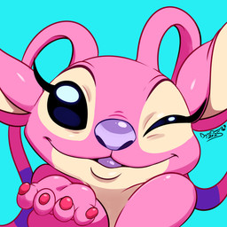 antennae_(anatomy) anthro big_nose black_eyes blowing_kiss blue_background eyelashes female fur glistening glistening_eyes long_eyelashes looking_at_viewer one_eye_closed pink_antennae pink_body pink_ears pink_fur purple_nose purple_tongue simple_background solo tan_body tan_fur tan_inner_ear text thick_eyelashes tongue wink winking_at_viewer conditional_dnp digitaldomain123 disney lilo_and_stitch angel_(lilo_and_stitch) alien experiment_(lilo_and_stitch) 1:1 2025 absurd_res artist_name hi_res signature
