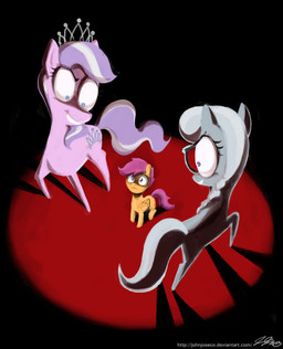 blue_eyes braided_hair crown cutie_mark eyewear feathered_wings feathers female feral glasses grey_hair group hair headgear orange_body orange_feathers ponytail purple_eyes purple_hair tiara white_hair wings young young_feral john_joseco friendship_is_magic hasbro my_little_pony mythology diamond_tiara_(mlp) scootaloo_(mlp) silver_spoon_(mlp) earth_pony equid equine horse mammal mythological_creature mythological_equine pegasus pony 2013 source_request