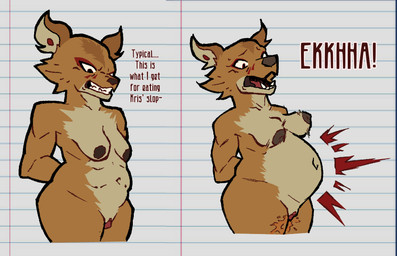 abs anthro areola belly female forced genitals hands_behind_back humanoid_genitalia humanoid_vulva mature_female navel pregnant pregnant_anthro pregnant_female rapid_pregnancy solo standing tear_trough text tuft vulva water_breaking ctrl-atl-replace7888 laika_aged_through_blood laika_(laika_aged_through_blood) canid canine canis coyote mammal absurd_res english_text hi_res mother_(lore) parent_(lore)