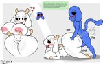 anthro balls blue_body blush bodily_fluids breasts female genitals lactating male male/female profanity pussy sex text white_body raylopez bunny_maloney charlotte_(bm) jean_francois alien bovid caprine goat mammal alternate_version_at_source english_text hi_res