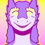 1:1 ambiguous_gender animated anthro female_(lore) fur gradient_background happy headshot_portrait hi_res mauve_(mauvedash) mauvedash omori_(game) open_mouth portrait purple_body purple_fur sergal short_playtime simple_background smile solo white_body white_fur yellow_body yellow_fur