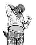 anthro bedhead body_hair clothing feathers happy_trail hoodie male one_eye_obstructed pajama_pants slightly_chubby slightly_chubby_male solo tired topwear hladilnik frankie_(hladilnik) avian bird columbid pigeon 2022 4:5 greyscale hi_res monochrome