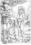 anthro big_breasts biped breasts castle cheek_tuft claws clothed clothing digitigrade duo facial_tuft female floppy_ears fully_clothed fur furgonomics gloves hair handwear hodling_weapon holding_melee_weapon holding_object holding_sword holding_weapon looking_down lop_ears male melee_weapon midriff navel nipple_outline outside plant skimpy standing sword tree tuft weapon lachland-nightingale lagomorph leporid mammal rabbit absurd_res hi_res monochrome pen_(artwork) traditional_media_(artwork)