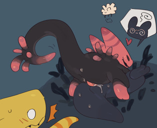 black_body duo_focus erection feral genitals group looking_back male male/male penis pink_body sex tail trio yellow_body dog_phenomenon rain_world videocult watcher_(rain_world) lizard_(rain_world) peach_lizard_(rain_world) slugcat yellow_lizard_(rain_world) hi_res