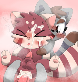 anal anal_penetration assisted_sex balls blush bodily_fluids brown_hair cum cum_inside cum_on_face cumshot ejaculation eyes_closed feral genital_fluids genitals grey_body grey_eyes group hair holding_another holding_both_legs male male/male male_penetrated male_penetrating male_penetrating_male markings open_mouth orgasm paws penetration penis pink_background red_body semi-anthro sex simple_background simultaneous_orgasms striped_markings striped_tail stripes sweat tail tail_markings throbbing throbbing_penis trio twitching conditional_dnp frchpk aejae_(frchpk) nyose_(frchpk) tiberius_magnus ailurid mammal procyonid raccoon red_panda 2025