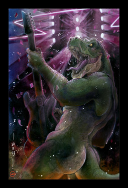 anthro black_border bodily_fluids border butt concert electric_guitar green_body green_scales guitar male muscular muscular_anthro muscular_male musical_instrument nude nude_anthro nude_male open_mouth plucked_string_instrument rock_out_with_your_cock_out saliva saliva_string scales sharp_teeth string_instrument sweat tail teeth tongue tongue_out mcmint rocco_(tallion) dinosaur prehistoric_species reptile saurischian scalie theropod tyrannosaurid tyrannosauroid tyrannosaurus tyrannosaurus_rex 2023 hi_res