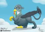 2017 abdominal_bulge avian cloud digital_media_(artwork) doesnotexist duo female female_pred female_prey feral feral_pred feral_prey friendship_is_magic gabby_(mlp) gryphon happy hasbro hi_res my_little_pony mythological_avian mythological_creature mythology patreon patreon_logo rainbow_dash_(mlp) same_size_vore tail tail_fetish tail_in_mouth tail_play vore walking