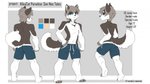 4_toes 5_fingers anthro blue_eyes clothed clothing feet fingers footwear hair male shoes smile solo standing text toes topless longdanger canid canine canis domestic_dog husky mammal nordic_sled_dog spitz 16:9 2020 digital_media_(artwork) english_text model_sheet widescreen