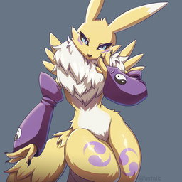 ambiguous_gender anthro blue_eyes fur looking_at_viewer markings solo white_body white_fur yellow_body furrholic bandai_namco digimon canid digimon_(species) mammal renamon 1:1 digital_media_(artwork)