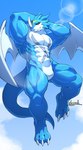 abs anthro blue_body blue_skin cloud countershading detailed_background horn male muscular muscular_anthro muscular_male pecs sky solo tail wings kamyuelo bandai_namco digimon mythology digimon_(species) dragon exveemon mythological_creature mythological_scalie scalie 2021 hi_res