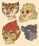 anthro anthrofied blonde_hair brown_eyes fur green_eyes group hair heterochromia markings orange_body orange_fur pink_eyes spots spotted_body spotted_fur spotted_hair stripes toony itoruna thundercats thundercats_1985 cheetara lion-o panthro tygra felid mammal 2018 absurd_res digital_media_(artwork) hi_res