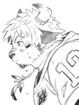 alternate_species american_football_uniform anthro blush bodily_fluids furrification horn jewelry male necklace solo sweat krnzmin lifewonders tokyo_afterschool_summoners wakan_tanka_(tas) bovid bovine mammal true_buffalo monochrome