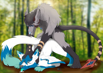 4_horns anthro blue_body blue_eyes blue_fur blue_markings bodily_fluids bracelet cheek_tuft cum cum_drip dominant dominant_male dripping duo facial_markings facial_tuft female fluffy fluffy_tail fur genital_fluids grey_body grey_fur hair head_markings horn jewelry jewelry_on_tail male male/female markings multi_horn penetration penetration_from_behind saliva saliva_on_tongue sweat sweatdrop tail tongue tongue_out tuft white_body white_fur wings anonymous_artist mythology fallen_hollow_(lonshadee) prey_(sinful_tincan) canid canine canis dragon furred_dragon furred_scalie mammal mythological_creature mythological_scalie scalie wolf hi_res