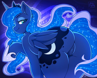 black_eyebrows blue_body blue_eyelids blue_eyes blue_fur butt crown cutie_mark eyebrows eyelashes feathered_wings feathers female feral fur genitals headgear horn humanoid_genitalia humanoid_vulva looking_back smile solo vulva wings javafluffy friendship_is_magic hasbro my_little_pony mythology princess_luna_(mlp) equid equine mammal mythological_creature mythological_equine winged_unicorn 2025 colored digital_drawing_(artwork) digital_media_(artwork) hi_res shaded