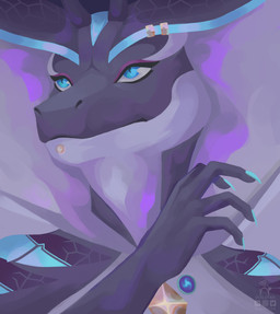 anthro blue_eyes cybernetics female jewelry machine markings multicolored_body piercing purple_body solo ocelotka idoia_pamu amphibian android aquatic cyborg fish ray_(fish) reptile robot scalie snake stingray digital_media_(artwork) portrait