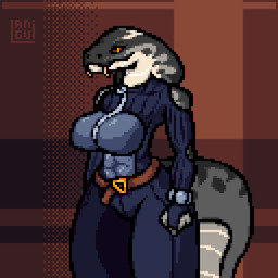 abs anthro belt belt_buckle blinking bouncing_breasts breasts buckle cleavage clothed clothing curvy_figure fangs female forked_tongue genitals grey_body grey_nipples hairless long_tail looking_at_viewer mouth_closed nipples nude scales simple_background snake_hood snout solo tail teasing teasing_viewer teasing_with_breasts teeth text tongue tongue_flick tongue_out undressing unzipped vulva wide_hips zipper zipper_pull_tab langui mia_firset asp_viper reptile scalie snake 1:1 animated artist_name digital_media_(artwork) hi_res pixel_(artwork) pixel_animation signature