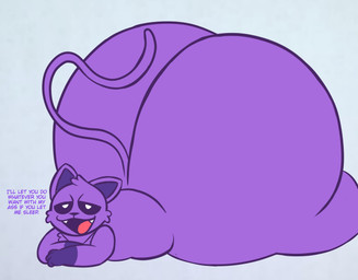 ambiguous_gender anthro big_butt black_nose black_sclera butt cheek_tuft dialogue facial_tuft fangs fur fur_tuft head_tuft huge_butt hyper hyper_butt lying on_front open_mouth open_smile purple_body purple_fur simple_background smile solo tail teeth text tongue tuft white_eyes tunemon mob_entertainment poppy_playtime smiling_critters catnap_(poppy_playtime) domestic_cat felid feline felis mammal 2024 digital_media_(artwork) english_text hi_res male_(lore)