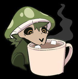beverage black_sclera coffee coffee_mug feral fungus green_body green_hair hair mushroom mushroom_cap solo steam sugar sugar_cube white_body yellow_eyes conditional_dnp welwraith wicker_(welwraith) deer mammal 2026 digital_drawing_(artwork) digital_media_(artwork)