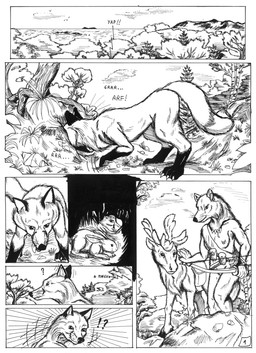 anthro bow_(weapon) breasts dipstick_tail female feral interrobang markings multicolored_tail naturally_censored nipple_tuft nude outside question_mark ranged_weapon tail tail_markings tongue tongue_out tuft weapon whiskers scale_(artist) the_kerashant_chronicles canid canine canis cervine deer elk fox lagomorph leporid mammal rabbit wolf monochrome traditional_media_(artwork)