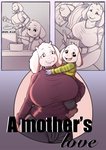 age_difference anthro appliance apron asriel_dreemurr big_breasts black_eyes book boss_monster_(undertale) bovid breasts caprine clothed clothing comic cooking cover cover_art cover_page daww digital_media_(artwork) duo english_text female fully_clothed fur green_clothing green_topwear hi_res holding_book holding_object horn kitchen_appliance looking_at_viewer mammal mature_anthro mature_female mother_(lore) older_female open_book open_mouth oven parent_(lore) pink_tongue reading reading_book shirt sleeping sound_effects text thehades tongue tongue_out topwear toriel undertale undertale_(series) vowelless vowelless_sound_effect white_body white_ears white_fur white_horn young young_anthro zzz