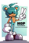 anthro bangs brown_body brown_skin clothing footwear fur gesture gloves hair hair_over_eyes hand_gesture handwear male shoes solo steel-toe_boots teal_body teal_fur teal_hair v_sign sachasketchy sega sonic_the_hedgehog_(series) fan_character hop_the_lemming cricetid lemming mammal rodent absurd_res hi_res