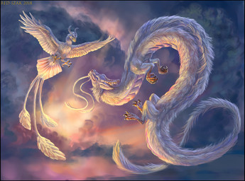 3_tails black_border border claws cloud feathered_wings feathers feral flying fur multi_tail paws sunset tail white_body white_feathers white_fur wings red-izak asian_mythology east_asian_mythology european_mythology greek_mythology mythology avian dragon eastern_dragon mythological_avian mythological_bird mythological_creature mythological_firebird mythological_scalie phoenix scalie 2018 digital_media_(artwork)