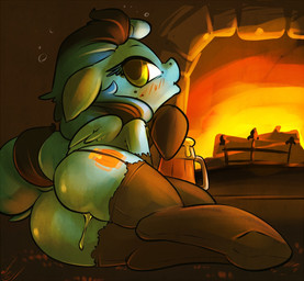 after_sex big_butt blue_body blue_fur blush bodily_fluids butt clothing container cum cum_in_vagina cum_inside cup cutie_mark dripping drunk feathered_wings feathers female fireplace fur garter_belt garter_straps genital_fluids gloves hair handwear inside legwear lingerie looking_at_viewer looking_back lying multicolored_hair on_side presenting raised_tail solo stockings substance_intoxication tail two_tone_hair wings yellow_eyes atryl hasbro my_little_pony mythology fan_character equid equine mammal mythological_creature mythological_equine pegasus digital_media_(artwork)