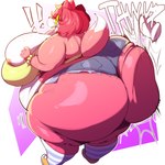 anthro areola areola_slip belly big_belly big_breasts big_butt bottomwear bra breasts butt butt_slap clothing disembodied_hand exclamation_point eyewear female footwear fur glasses hair hotpants huge_belly huge_breasts huge_butt legwear motion_lines overweight overweight_female pink_body pink_fur pink_hair shoes shorts simple_background slap solo stockings surprise teeth thick_thighs underwear white_body white_fur trinity-fate62 sophie_(karps) canid canine fox mammal red_fox true_fox 1:1 2023 hi_res