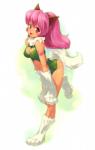 breasts cleavage cleavage_cutout clothed clothing cutout ear_tuft eyebrow_through_hair eyebrows female front_view fully_clothed fur green_clothing hair looking_at_viewer pink_eyes pink_hair simple_background solo three-quarter_view translucent translucent_hair tuft white_background white_body white_fur cotora square_enix star_ocean pericci animal_humanoid felid felid_humanoid feline feline_humanoid fellpool humanoid mammal mammal_humanoid full-length_portrait portrait