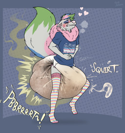 anthro big_diaper bodily_fluids clothing cum cum_in_diaper cumming_while_shitting diaper diaper_bulge drooling excessive_feces feces furgonomics genital_fluids heart_symbol huge_diaper hyper hyper_diaper hyper_feces hyper_soiling incontinence legwear lgbt_pride male pattern_clothing pattern_legwear pride_colors saliva soiled_diaper soiling solo stink_fumes stockings striped_clothing striped_legwear stripes sweat through_clothing transgender_pride_colors unclean_diaper used_diaper poofbuttrocky rocky_(poofbuttrocky) canid canine canis mammal wolf hi_res