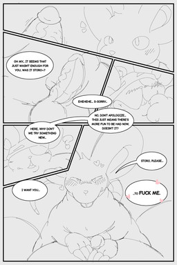 anthro balls blush border dialogue duo erection eye_patch eyewear genitals grey_border male male/male overweight overweight_male penis profanity question_mark text squeakfreak kirby_(series) kirby_squeak_squad nintendo daroach storo mammal mouse murid murine rodent 2025 comic english_text hi_res