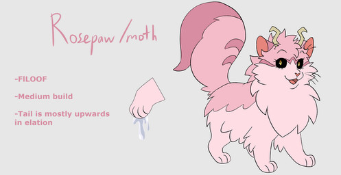 ambiguous_gender antennae_(anatomy) big_tail black_sclera feral feralized fluffy fur pink_body pink_fur simple_background smile solo tail text white_background yellow_eyes segamastergirl my_hero_academia warriors_(book_series) ashido_mina domestic_cat felid feline felis mammal 2019 crossover english_text model_sheet