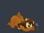ass_up bangs breast_squish breasts brown_body brown_fur brown_hair crossed_arms female fur green_eyes hair long_hair medium_breasts naturally_censored_breasts on_ground short short_tail slightly_chubby solo squish straight_hair tail teot bear mammal 4:3 hi_res