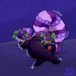 1:1 2023 ailurid anthro big_butt blindfold butt digital_media_(artwork) fart fart_cloud fart_fetish fart_sniffing fur gas_mask hi_res latex lock_symbol mammal mask mintyskunk null_bulge nullvember onomatopoeia purple_body purple_fur red_panda simple_background sniffing solo sound_effects tail text tube_in_ass