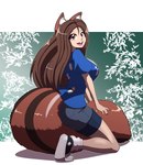 bottomwear brown_eyes brown_hair buckteeth butt butt_pose clothing female hair long_hair pose shorts sitting sitting_on_tail smile smiling_at_viewer solo teeth kojiro-brushard malkai_(malkaiwot) animal_humanoid humanoid mammal mammal_humanoid rodent rodent_humanoid sciurid sciurid_humanoid tree_squirrel_humanoid 2018 hi_res