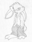 anthro barefoot biped bottomwear buckteeth clothed clothing eye_bags feet frown graphite_(artwork) greyscale hi_res lagomorph leporid looking_at_viewer male mammal maxy mizzyam monochrome pants pencil_(artwork) rabbit shirt simple_background sketch solo standing teeth topwear traditional_media_(artwork) young young_anthro young_male