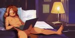 anthro balls bed bedroom computer electronics erection femboy foreskin furniture genitals laptop male nipples nude penis solo doxy marty_(onta) canid canine canis domestic_dog mammal reaction_image