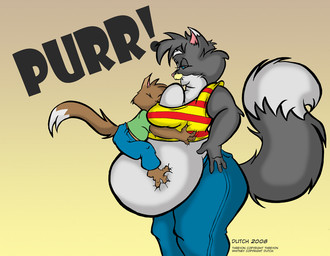 anthro belly big_belly big_breasts black_body black_fur blue_eyes bottomwear breasts brown_body brown_fur clothing denim denim_bottomwear denim_clothing duo female fur jeans male obese obese_anthro obese_female overweight overweight_anthro overweight_female pants purring shirt text thick_thighs topwear white_body white_fur dutch_(artist) misty_the_mouse threyon_(threyon) whitney_(dutch) domestic_cat felid feline felis mammal 2008 artist_name digital_media_(artwork) english_text