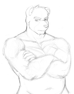 anthro athletic athletic_anthro athletic_male biceps crossed_arms kemono looking_at_viewer male musclegut muscular muscular_anthro muscular_male pecs solo standing nukde morenatsu juuichi_mikazuki bear mammal 2015 monochrome sketch