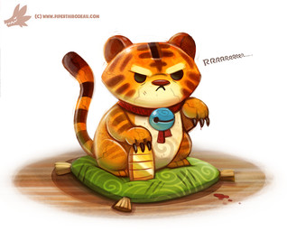 ambiguous_gender bell black_eyes blood bodily_fluids claws coin collar feral frown growling orange_body pillow scowl simple_background solo tan_body tassels text white_background piper_thibodeau maneki-neko felid mammal pantherine tiger 2015 digital_media_(artwork) digital_painting_(artwork) painting_(artwork) url