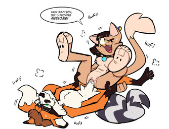 2_tails anthro anthro_on_anthro anthro_penetrated anthro_penetrating anthro_penetrating_anthro areola auburn_eyes black_body black_fur bodily_fluids breasts breath brown_body brown_fur dialogue duo ear_piercing ear_ring egyptian egyptian_eyeliner facial_hair female fox_tail fur genitals green_eyes jewelry male male/female multi_tail multicolored_body multicolored_fur mustache necklace nipples nude nude_anthro nude_female nude_male one_fang open_mouth orange_body orange_fur panting penetration penis piercing pink_areola pink_nipples profanity raccoon_tail red_insides red_tongue ring_piercing sex speech_bubble sweat sweaty_head tail text tongue vaginal vaginal_penetration white_body white_fur white_sclera yellow_sclera yourhardnerdcollector nane_mau rick2tails canid canine felid feline fox hybrid mammal procyonid raccoon werecat werecreature werefelid werefeline colored_sketch english_text hi_res sketch