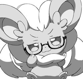 ambiguous_gender eyewear feral glasses sitting smug smug_face smug_grin solo wearing_glasses noye nintendo pokemon cinccino generation_5_pokemon pokemon_(species) hi_res monochrome sketch