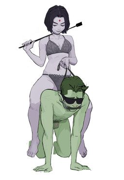 4_fingers 4_toes 5_fingers all_fours barefoot bdsm biped bit_gag black_choker black_eyebrows black_hair black_jewelry black_necklace blindfold blush bra breasts choker closed_smile clothed clothed/nude clothed_female clothed_human clothing colored_nails dominant dominant_female dominant_human duo eyebrows eyelashes featureless_chest feet female female_human fingernails fingers forehead_gem foreskin gag gagged gem genitals glans green_body green_eyebrows green_hair green_penis green_pubes green_skin grey_body grey_bra grey_clothing grey_fingernails grey_glans grey_nails grey_panties grey_penis grey_skin grey_underwear hair half-closed_eyes holding_object holding_reins holding_riding_crop holding_whip human_on_humanoid humanoid_pointy_ears interspecies jewelry lingerie looking_down looking_down_at_partner male male/female male_humanoid medium_breasts midriff mouth_closed multicolored_penis nails narrowed_eyes necklace not_furry nude nude_humanoid nude_male panties partially_retracted_foreskin penis petplay plantigrade pointy_ears ponyplay pubes red_gem reins riding riding_crop riding_on_back roleplay short_hair simple_background sitting sitting_on_another smile straddling submissive submissive_humanoid submissive_male toes two_tone_penis underwear underwear_only urethra whip white_background amugea dc_comics teen_titans beast_boy raven_(dc) human humanoid mammal 2025 absurd_res hi_res