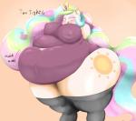 anthro anthrofied big_breasts blush breasts clothing cutie_mark eyes_closed female hair horn huge_breasts legwear long_hair markings multicolored_hair obese obese_anthro obese_female overweight overweight_anthro overweight_female simple_background solo sun_(marking) thigh_highs braffy friendship_is_magic hasbro my_little_pony mythology princess_celestia_(mlp) equid equine mammal mythological_creature mythological_equine unicorn 2015 digital_media_(artwork) hi_res