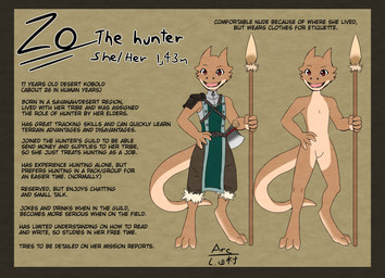 anthro axe belt belt_buckle bottomwear brown_body buckle clothed clothed_anthro clothed_female clothing digitigrade female flat_chested javelin looking_at_viewer open_mouth pants shoulder_pads sleeveless_clothing slim smile solo tail tapering_tail text weapon arc_rose zo_(arcrose) kobold scalie digital_drawing_(artwork) digital_media_(artwork) english_text hi_res model_sheet