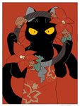 2021 ambiguous_gender black_body domestic_cat felid feline felis flower hi_res mammal plant solo tail urushi_(yorozumaru) whiskers yellow_eyes yorozumaru