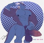 anthro balls big_penis bodily_fluids butt dripping flexing genital_fluids genitals horn huge_penis humanoid_genitalia humanoid_penis male muscular muscular_male nipples penis precum precum_drip solo tail remochi mythology wao_(e-zoid) dragon mythological_creature mythological_scalie scalie hi_res