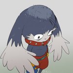 anthro bald balding big_collar black_body black_fur bottomwear clothed clothing collar floppy_ears fur hat headgear headwear high-angle_view humor male oversized_collar pants simple_background solo topless white_body white_fur wide_eyed boke_(artist) bandai_namco klonoa_(series) klonoa domestic_cat felid feline felis lagomorph leporid mammal rabbit 2022 digital_media_(artwork) meme signature